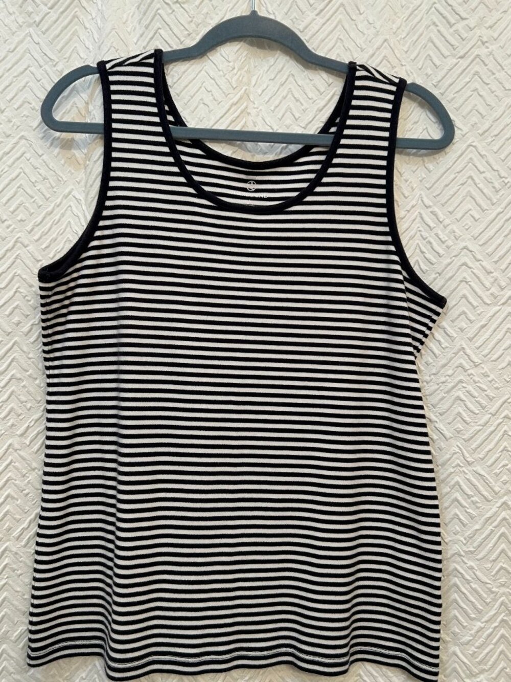 Lands' End Navy & White Striped Cotton Tank Top Women's Size Large